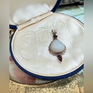 Vintage Sterling Garnet Silver Necklace